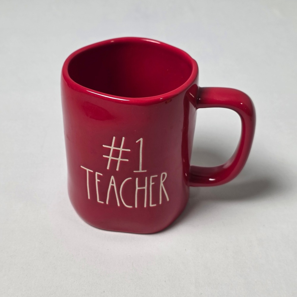Rae Dunn #1 Teacher Mug Red Artisan Collection Magenta Ceramic Coffee Tea Cup